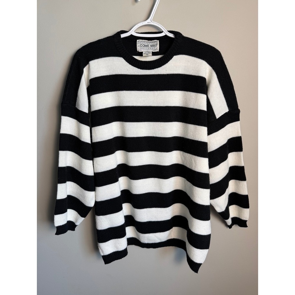 Come See Women's Vintage Striped Crewneck Knit Sweater Oversized 90s Grunge
